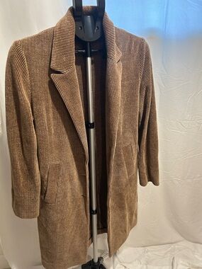 Women's Brown Stretch Knit Pea Coat with Notch Lapel 3 button